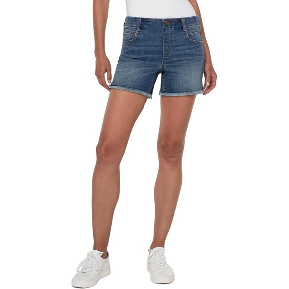 Liverpool Pants - LIVERPOOL The Short Gia Glider Pull-On Blue Denim Shorts Raw Hem Womens 10
